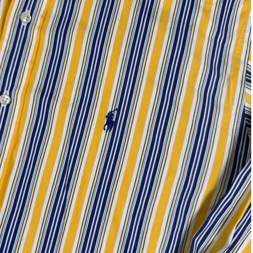 Polo Ralph Lauren Stanton Classic Fit Shirt Mens XL Yellow Blue Striped Long Slv
